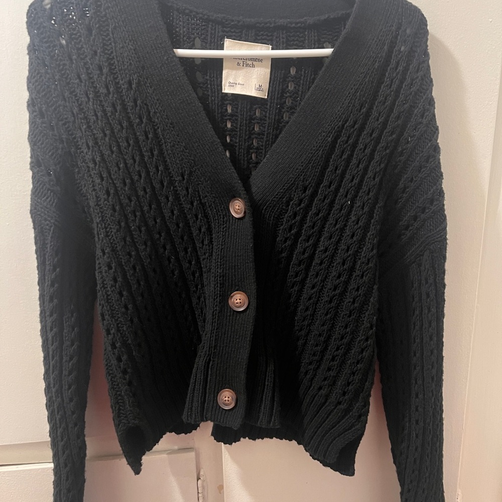 Abercrombie & Fitch Black Cable Knit Button-Up Cardigan